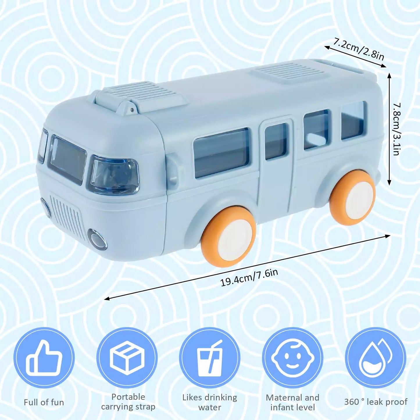 Bus Shape Water Bottle with Straw for Kids
